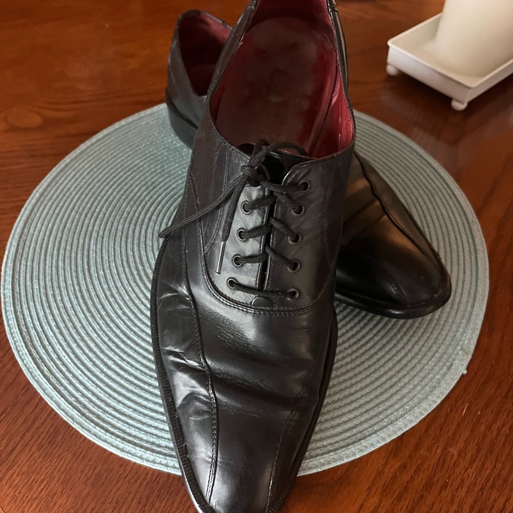 Donald J Pliner Alon-120 Black Leather Dress Shoes Mens Size 10.5 Italy